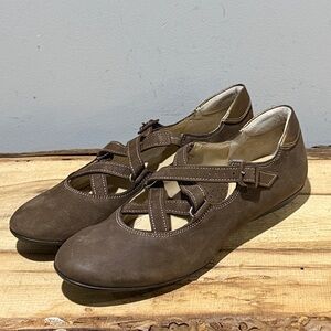 Sesto Meucci Brown Bronze Crisscross Slip-on Buckled Leather Shoes Size 9.5N A50
